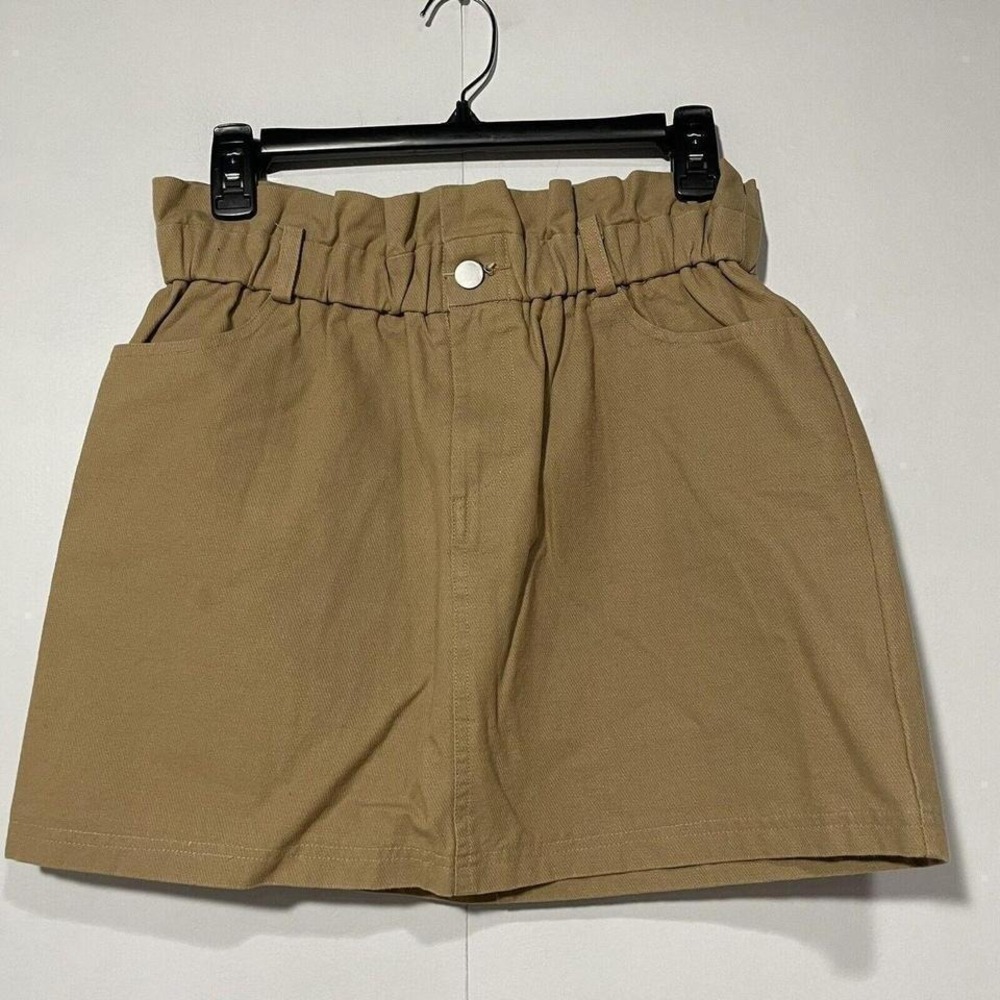 Brown Mini Skirt Womens M Pull On Paperbag Waist Pockets Summer‎ Earthy Preppy